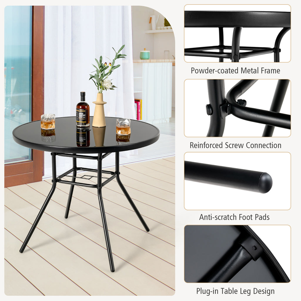 34 Inch Patio Dining Table with 1.5 Umbrella Hole for Garden