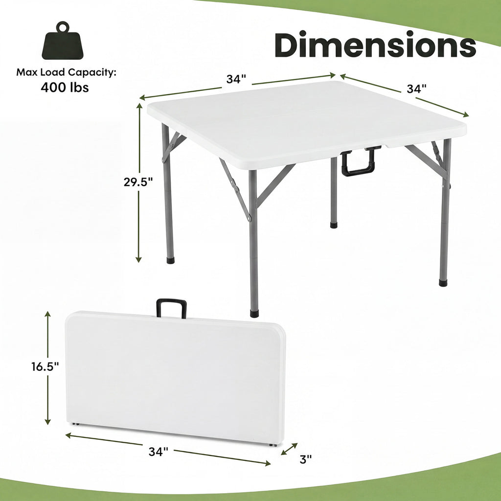 34 Inch Square Foldable Card Table with Carrying Handle
