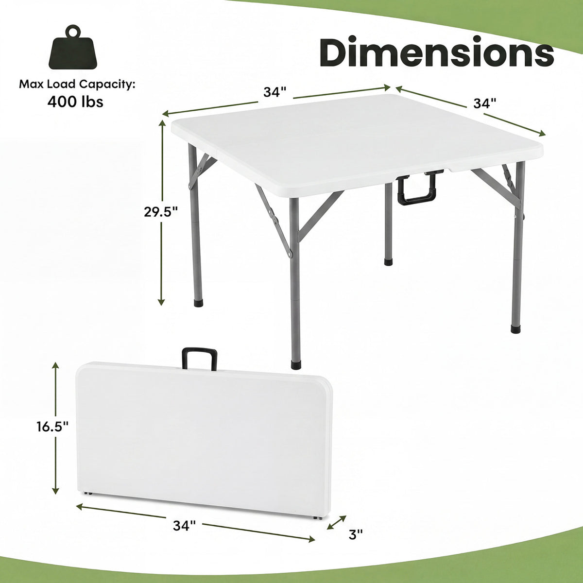 34 Inch Square Foldable Card Table with Carrying Handle