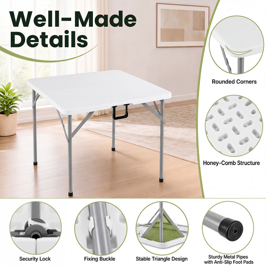 34 Inch Square Foldable Card Table with Carrying Handle