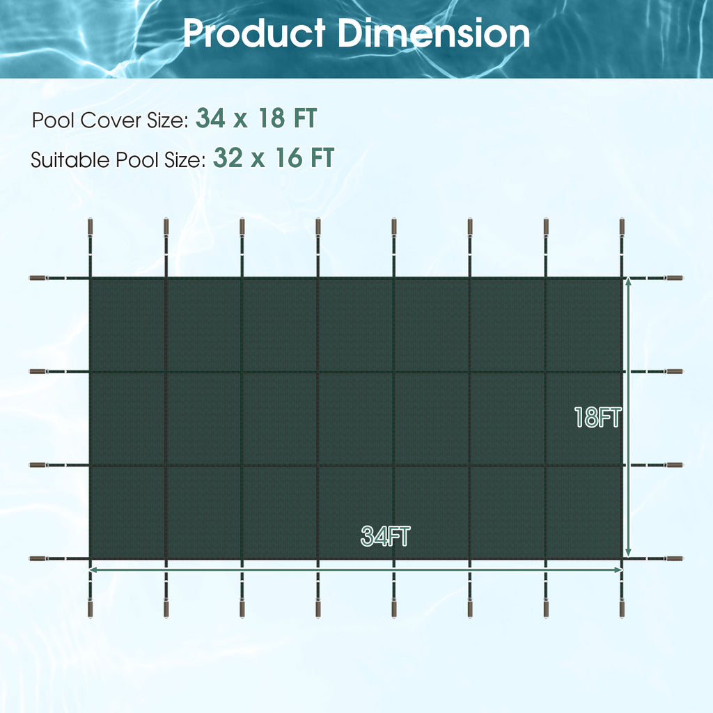 34 x 18 Feet Safety Pool Cover Fits 32 x16 Inground Swimming Pools