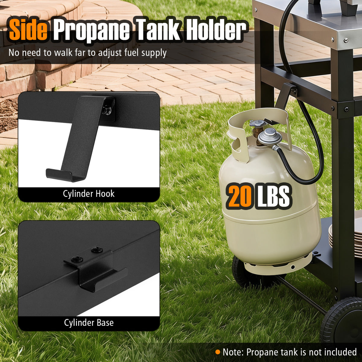 34" x 20" Double-Shelf Grill Table with Steel Top