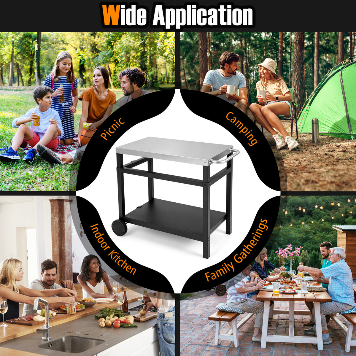 34" x 20" Double-Shelf Grill Table with Steel Top