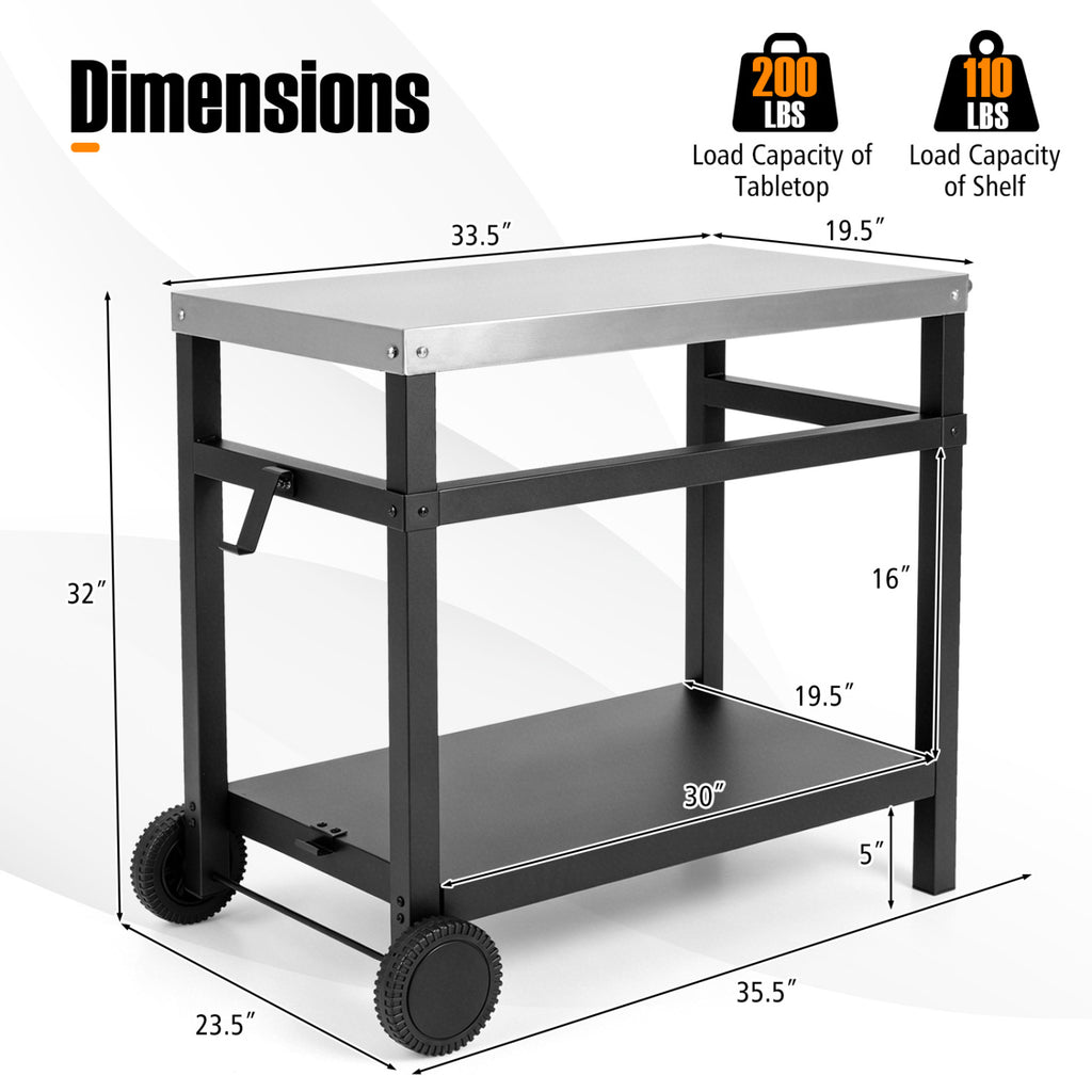 34" x 20" Double-Shelf Grill Table with Steel Top
