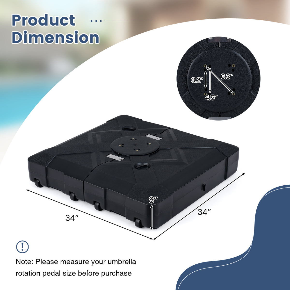 34" x Cantilever Patio Umbrella Base with 4 Wheels