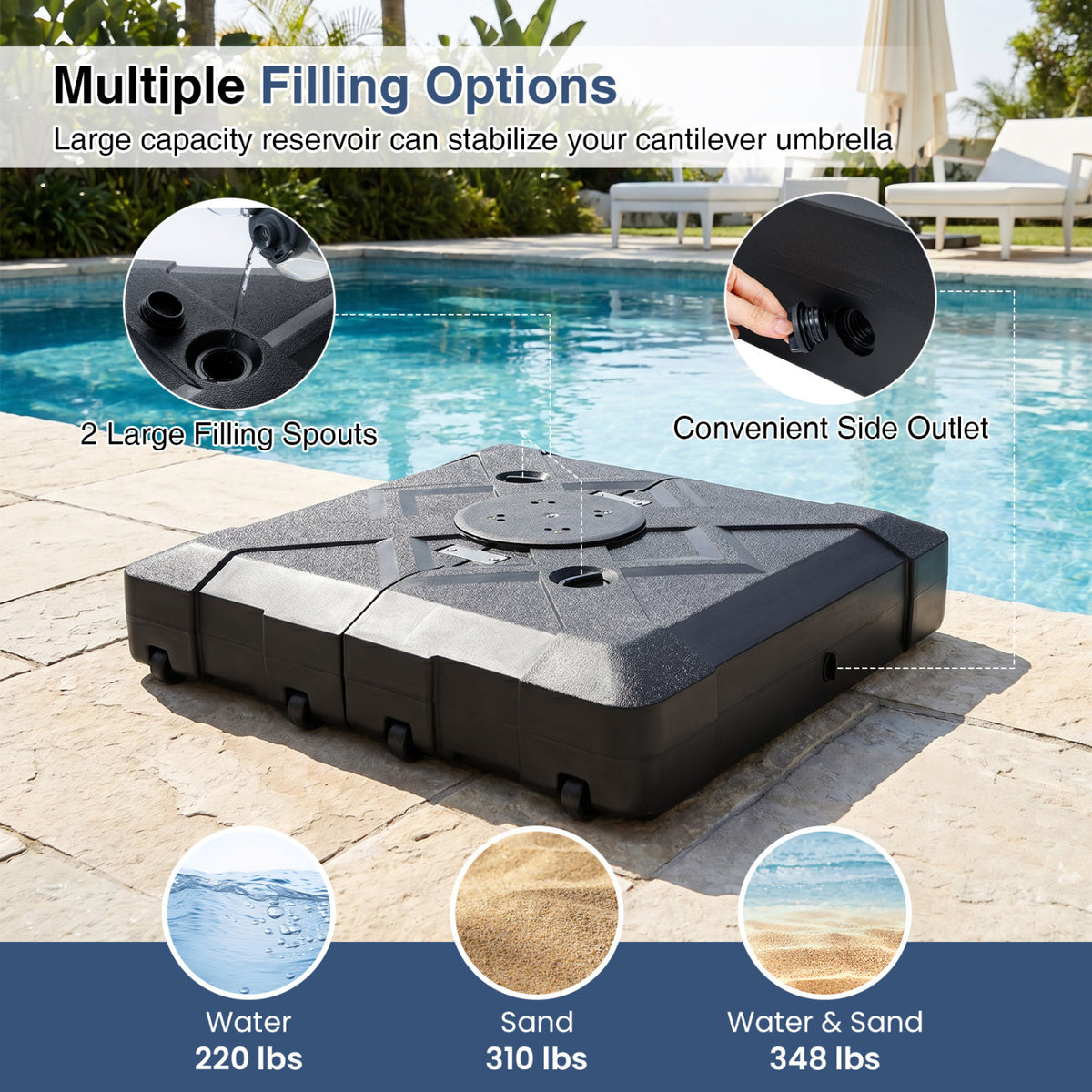 34" x Cantilever Patio Umbrella Base with 4 Wheels