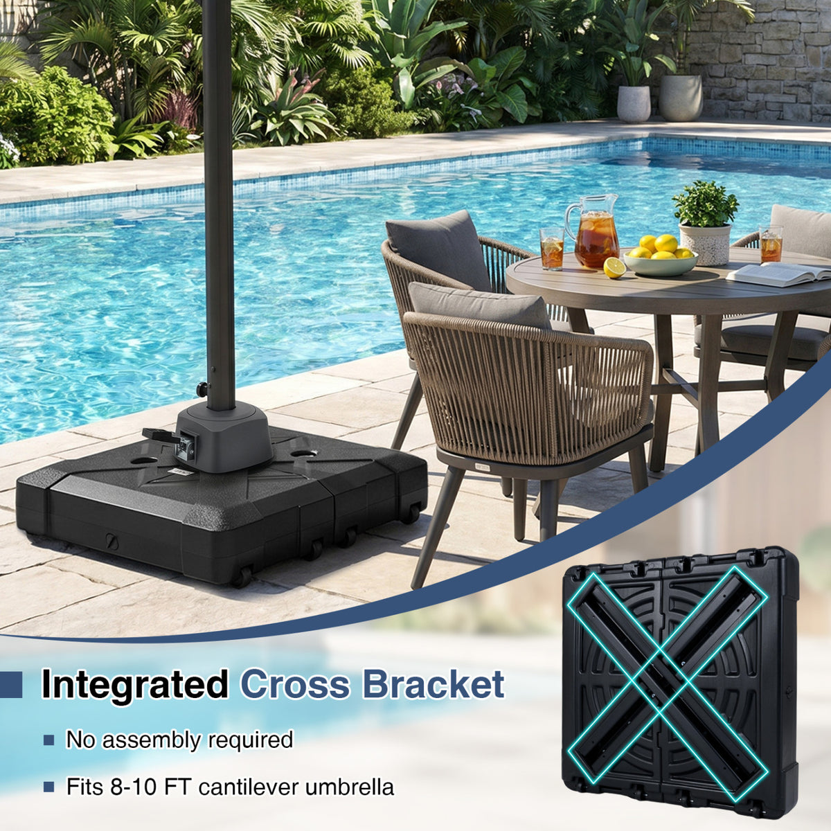 34" x Cantilever Patio Umbrella Base with 4 Wheels