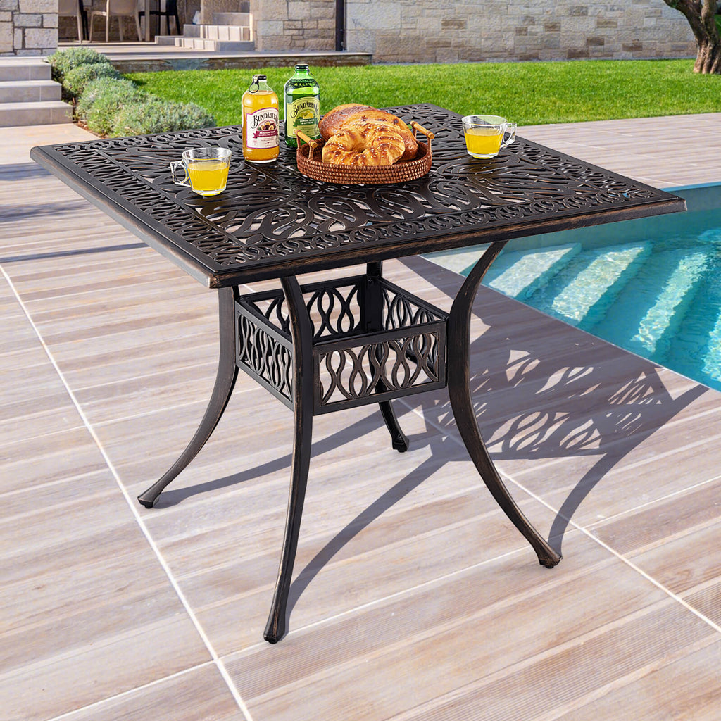 36" x 36" Square Patio Table with Umbrella Hole, Bronze