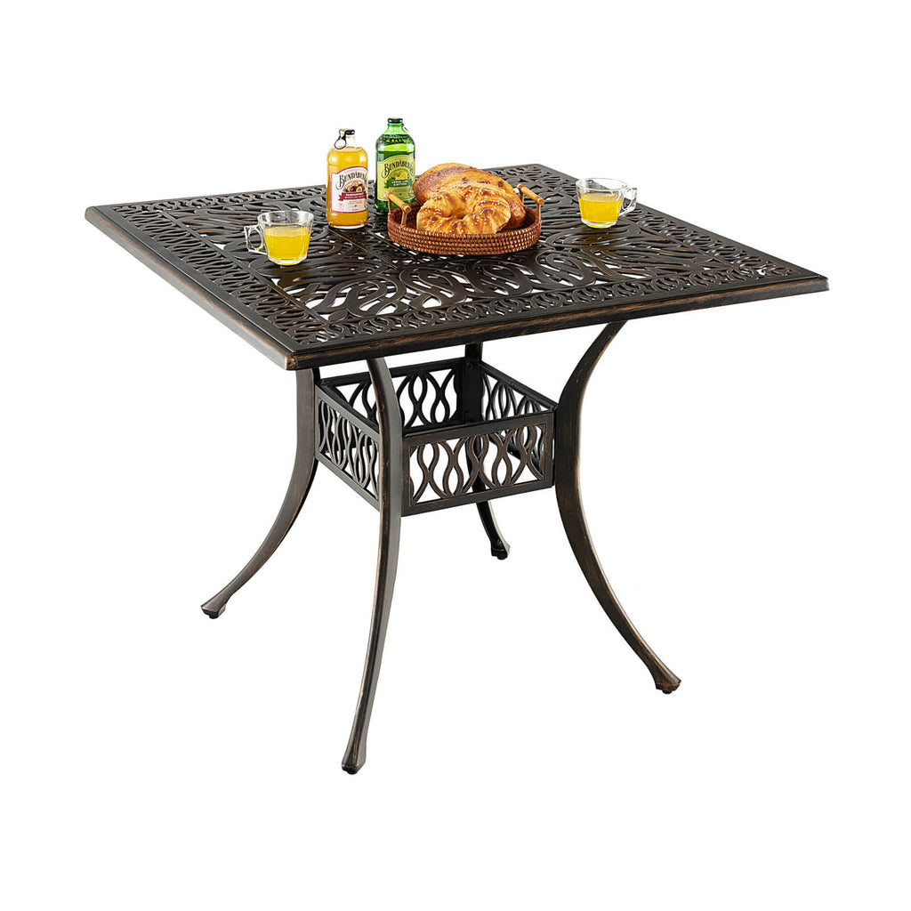 36" x 36" Square Patio Table with Umbrella Hole, Bronze
