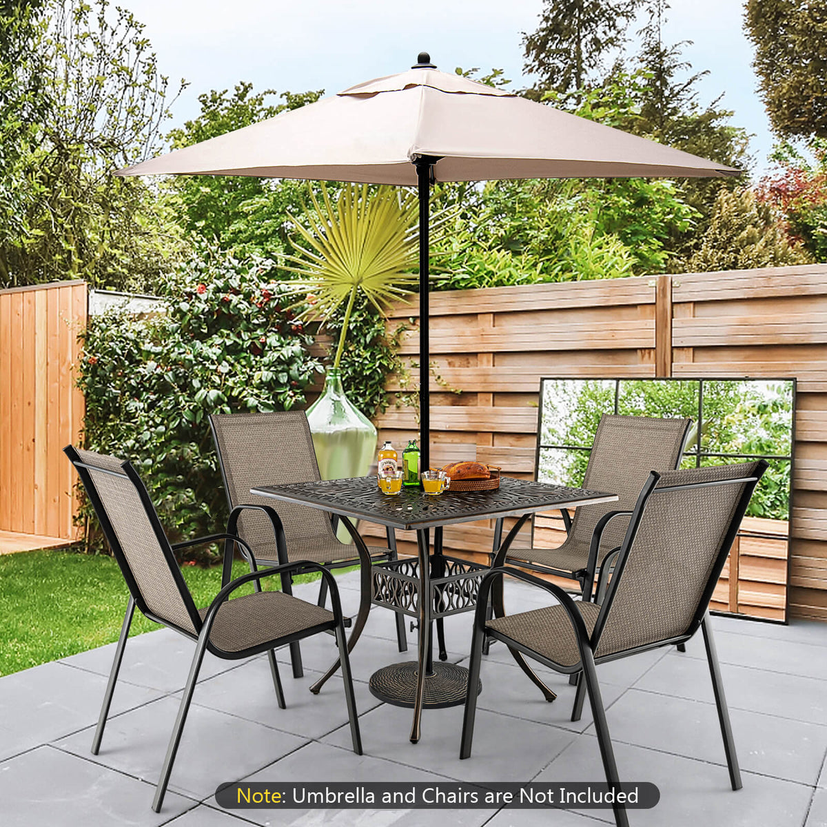 36" x 36" Square Patio Table with Umbrella Hole, Bronze