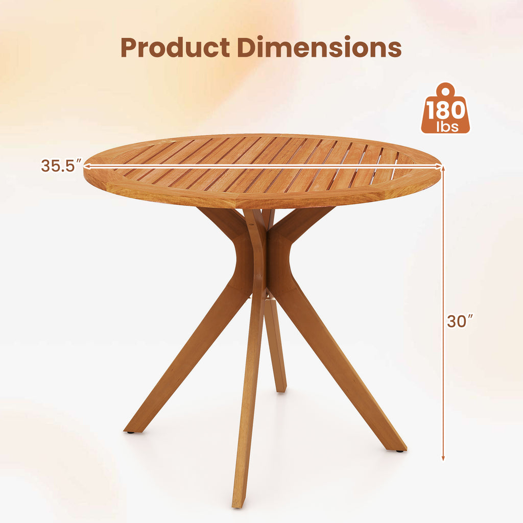 35.5 Inch Patio Wood Dining Table with Slatted Tabletop and Curved