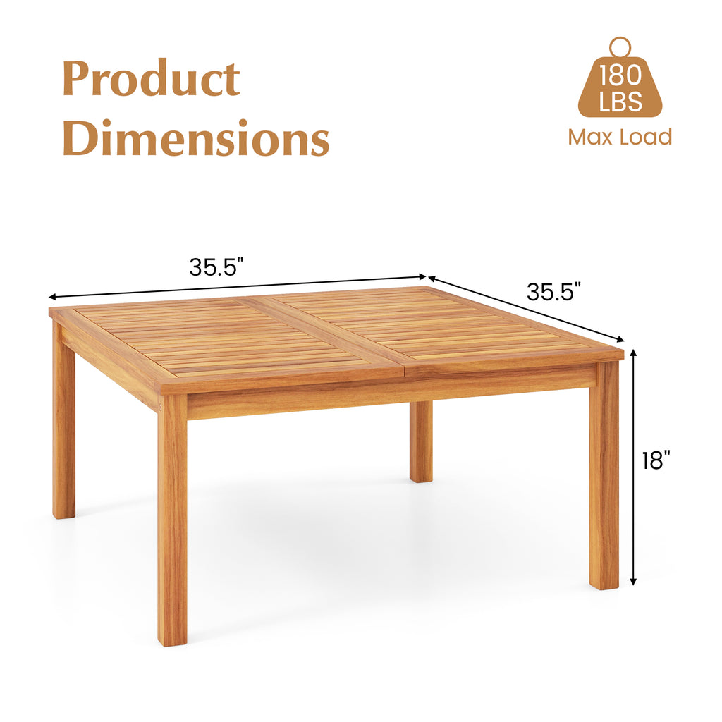 35.5 Inches Patio Solid Acacia Wood Coffee Table Side