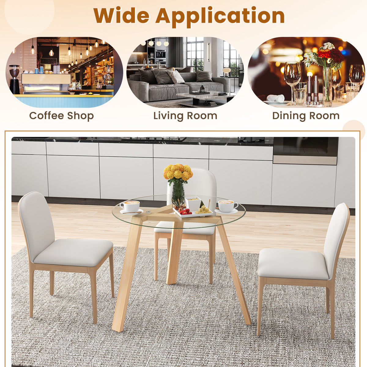 36-Inch Round Glass Dining Table for 4 - Natural