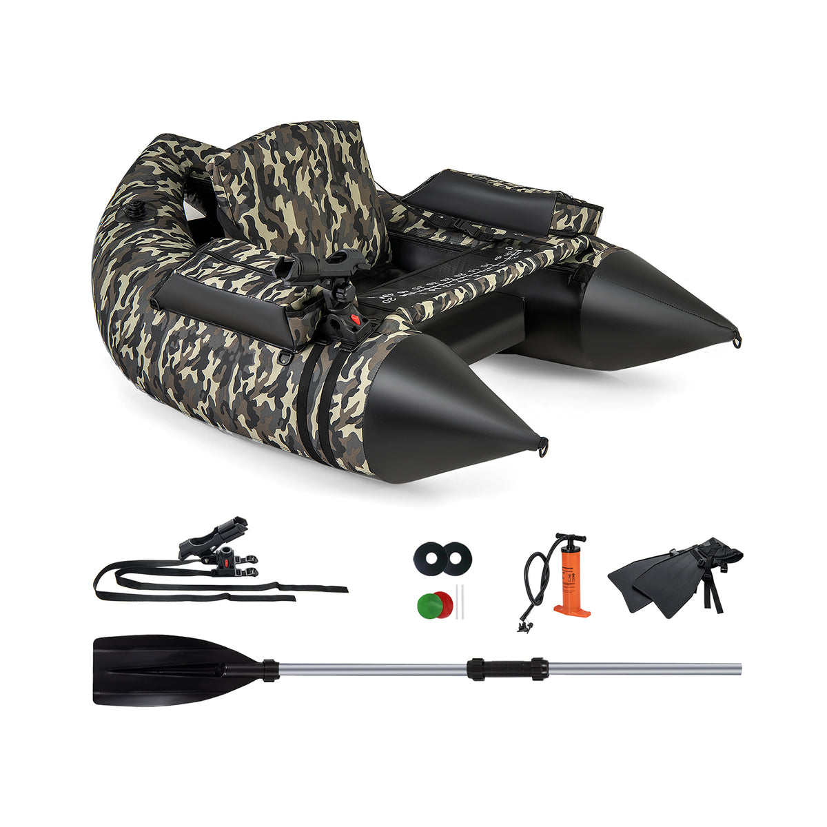 Inflatable Fishing Float Tube with Adjustable Backrest & Camouflage - 350 LBS Capacity