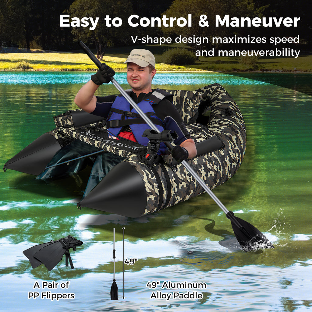 Inflatable Fishing Float Tube with Adjustable Backrest & Camouflage - 350 LBS Capacity
