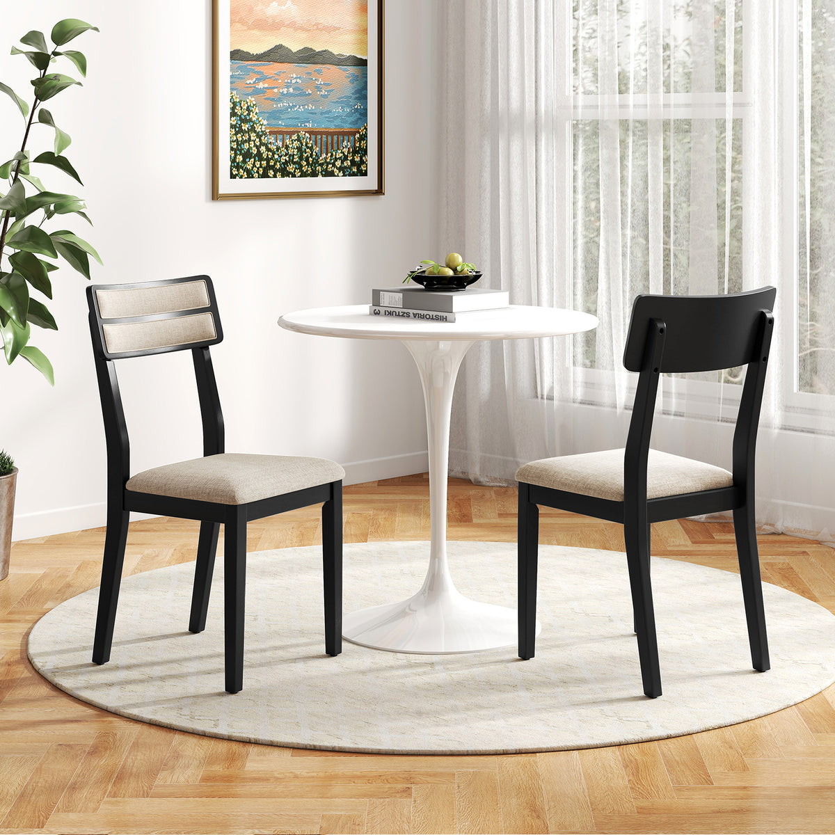 Dining Chairs Set of 2 with Tilt Backrest – Black