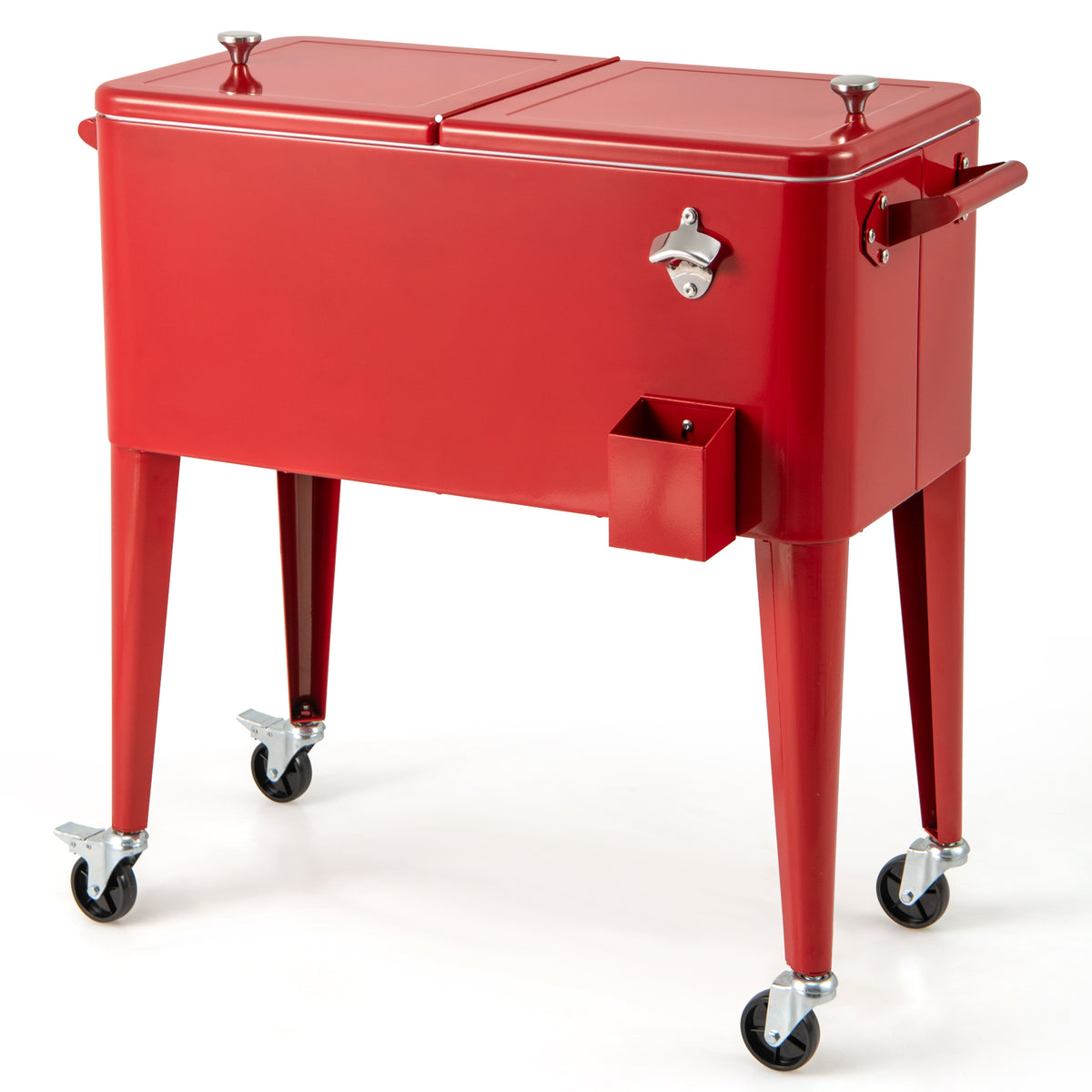 80-Quart Portable Cooler Cart with Wheels, Red