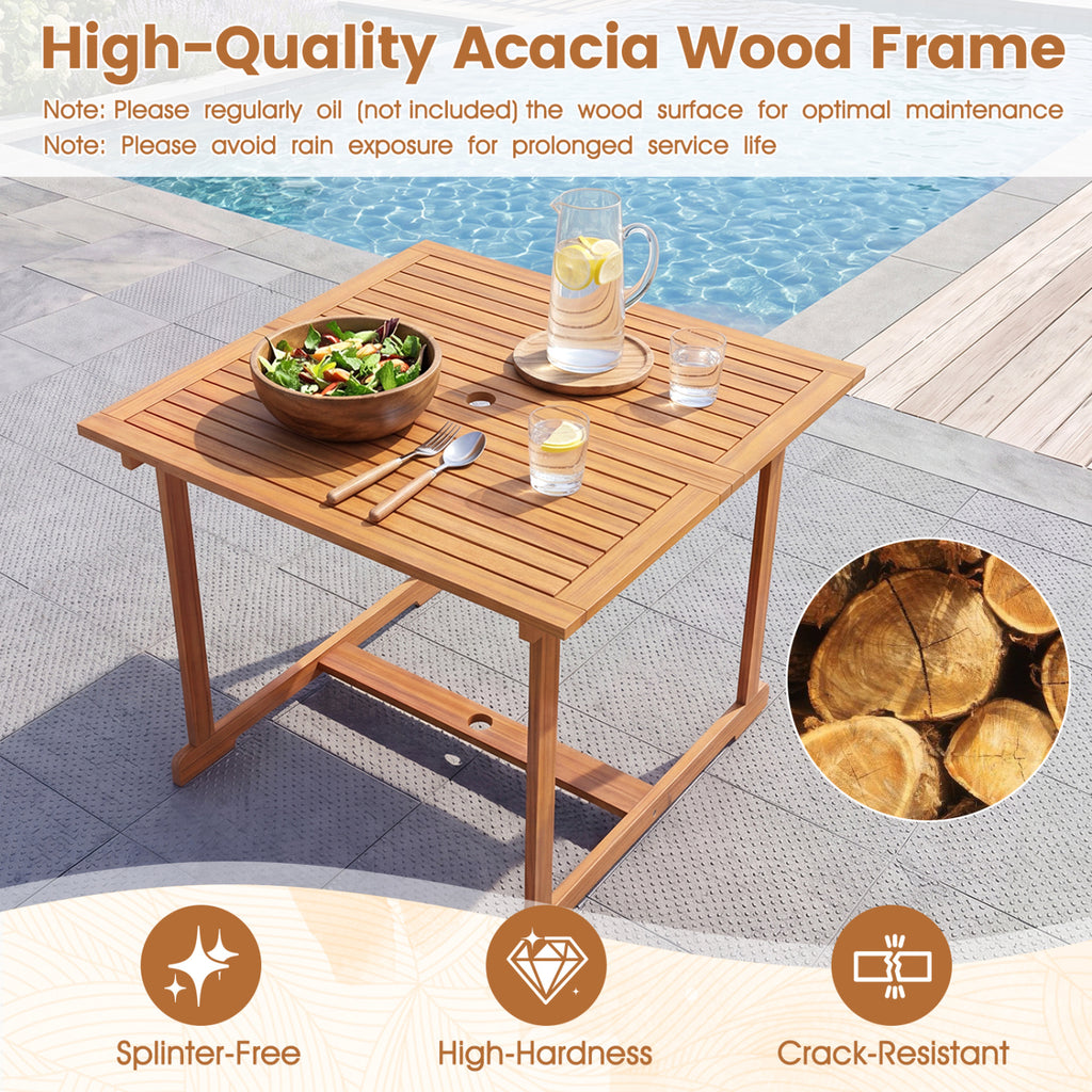35.5" Acacia Wood Outdoor Dining Table with Umbrella Hole and