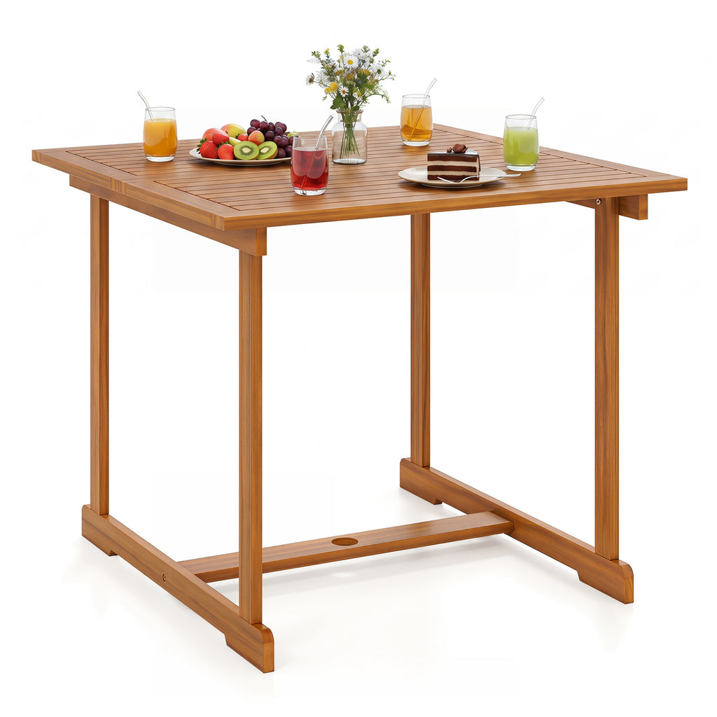 35.5" Acacia Wood Outdoor Dining Table with Umbrella Hole and