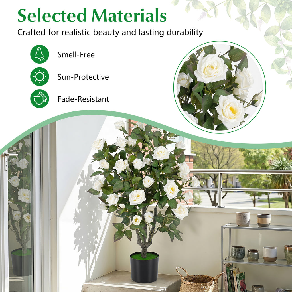 35.5-Inch Artificial Rose Tree with Blooming Flowers - White, Indoor