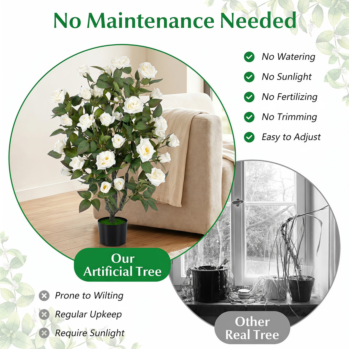 35.5-Inch Artificial Rose Tree with Blooming Flowers - White, Indoor