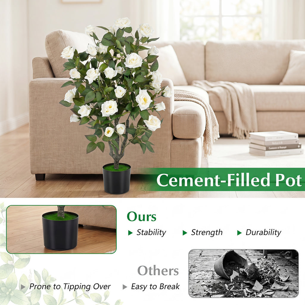 35.5-Inch Artificial Rose Tree with Blooming Flowers - White, Indoor