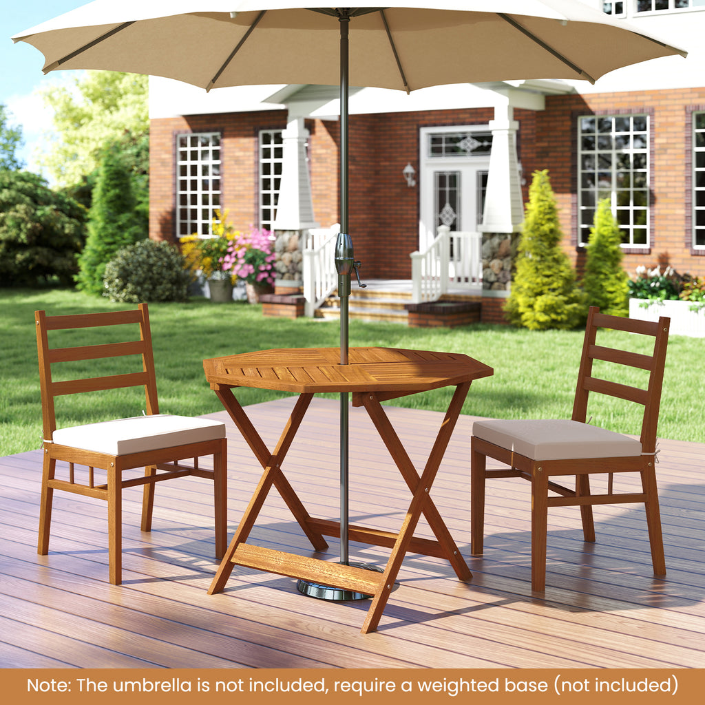 35.5 Inch Solid Wood Patio Dining Table Octagon with 1.97 Umbrella