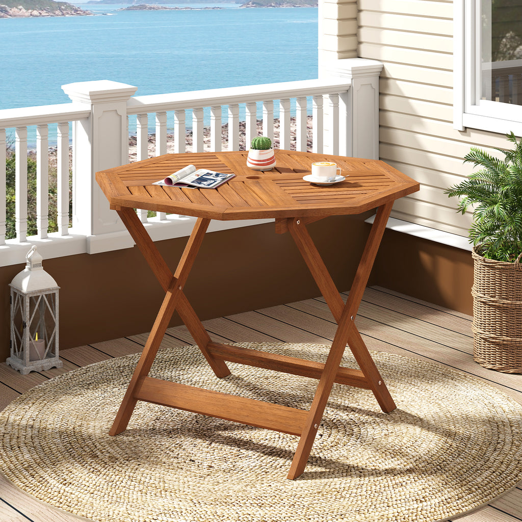 35.5 Inch Solid Wood Patio Dining Table Octagon with 1.97 Umbrella