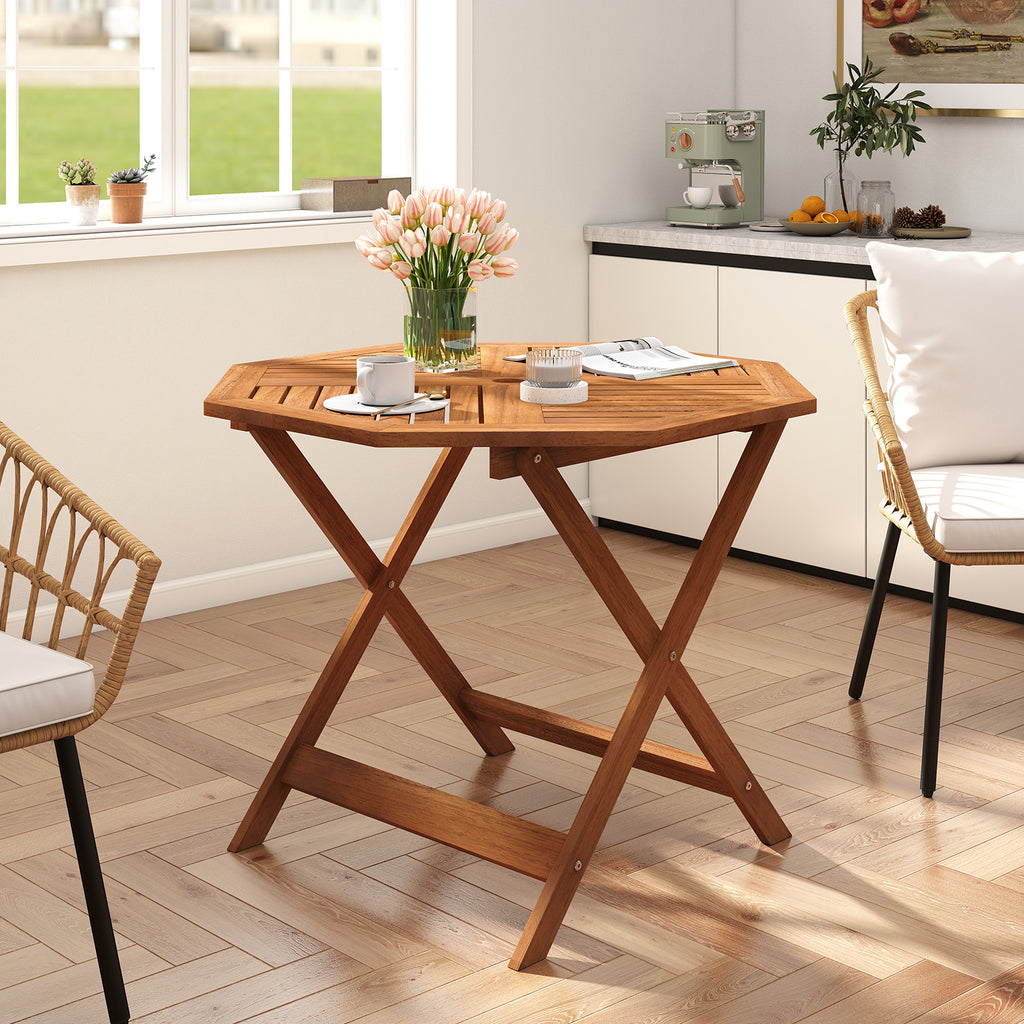 35.5 Inch Solid Wood Patio Dining Table Octagon with 1.97 Umbrella