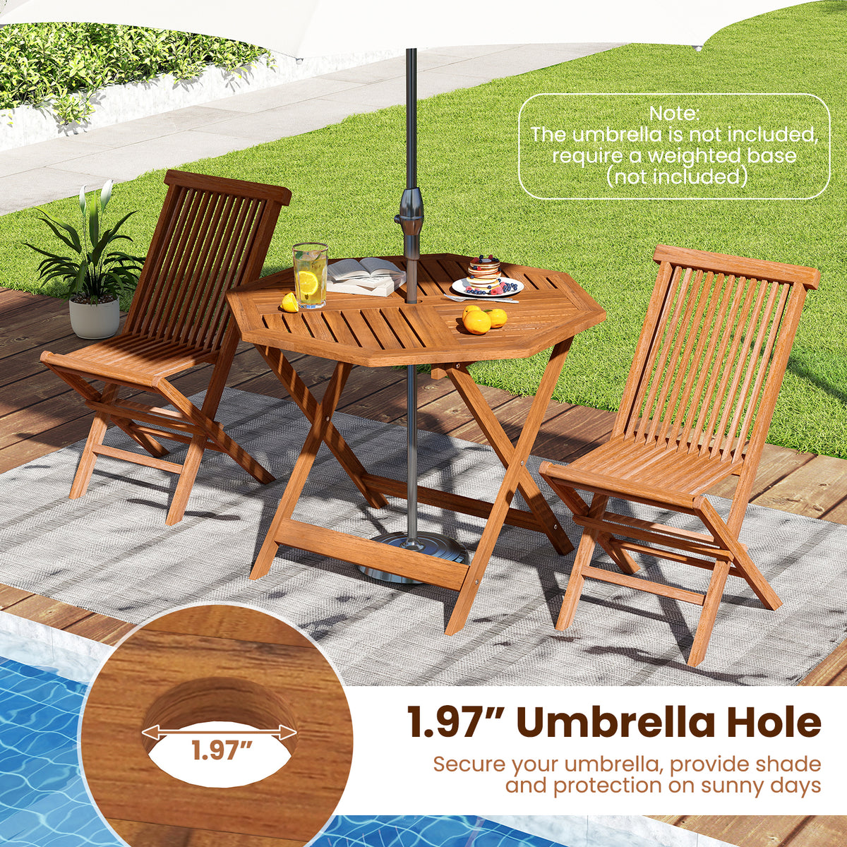 35.5 Inch Solid Wood Patio Dining Table Octagon with 1.97 Umbrella