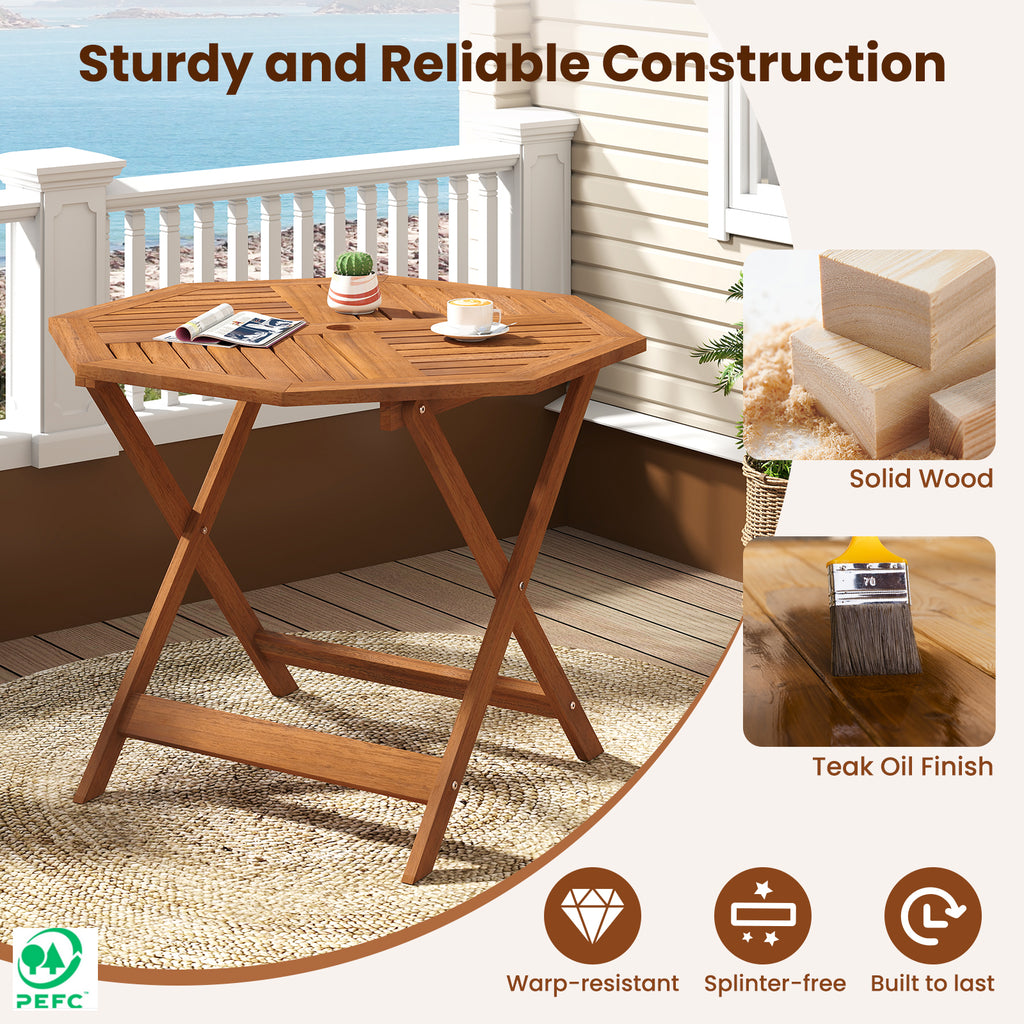 35.5 Inch Solid Wood Patio Dining Table Octagon with 1.97 Umbrella