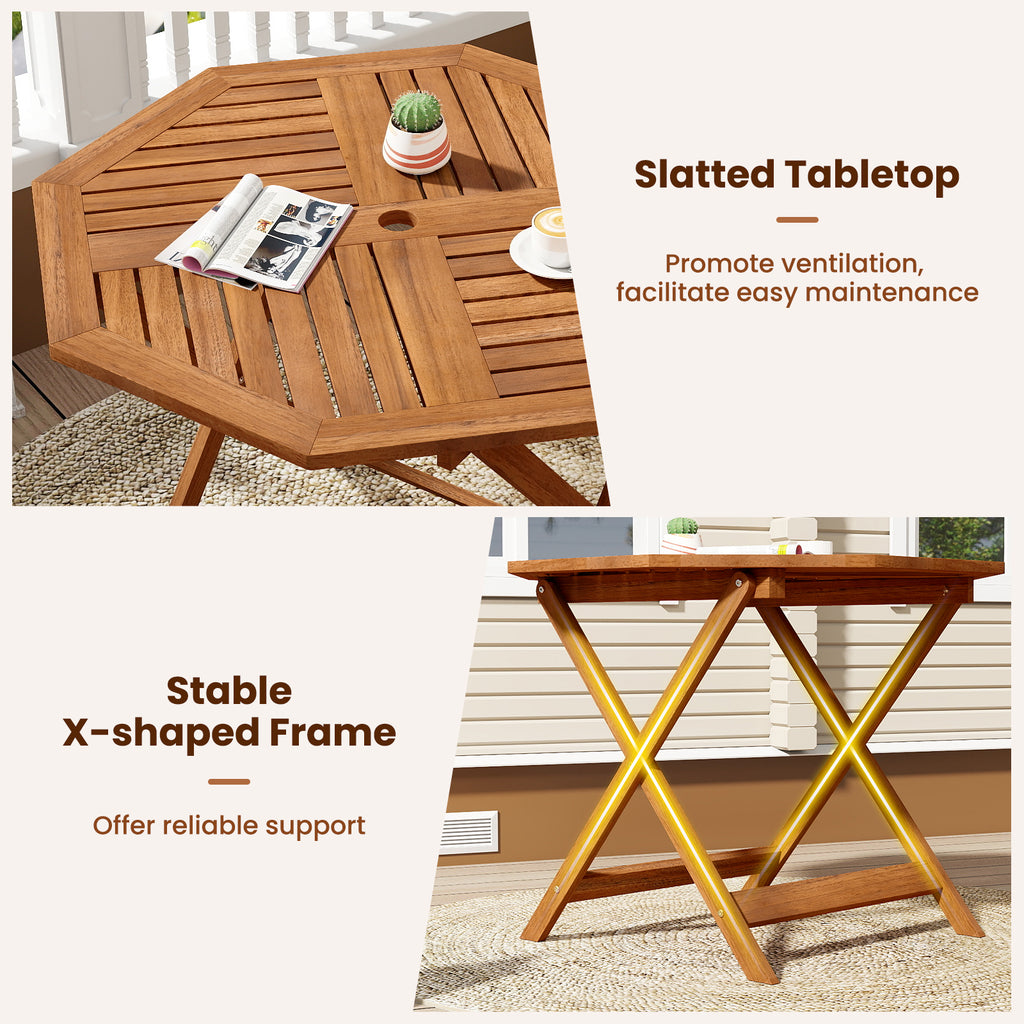 35.5 Inch Solid Wood Patio Dining Table Octagon with 1.97 Umbrella