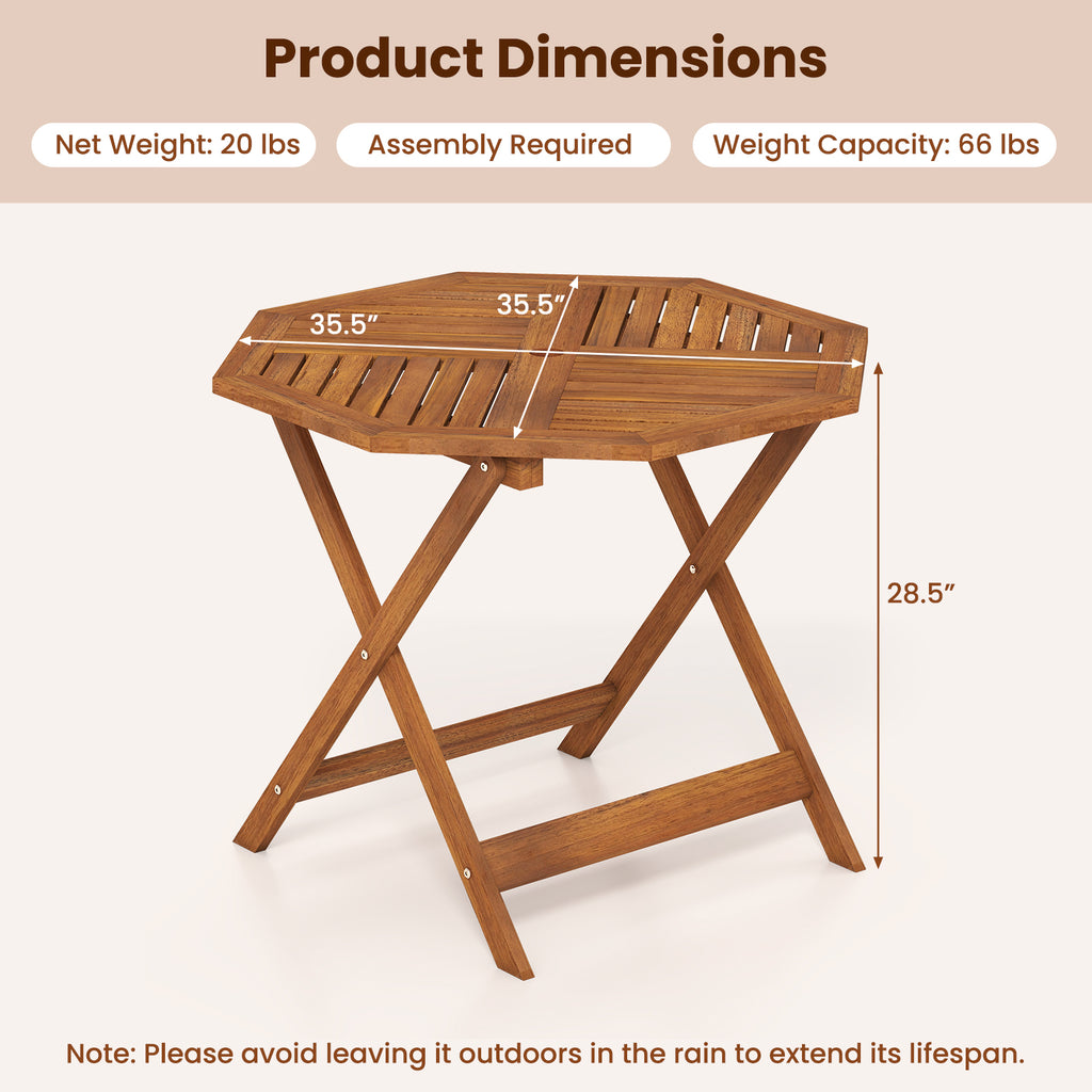 35.5 Inch Solid Wood Patio Dining Table Octagon with 1.97 Umbrella