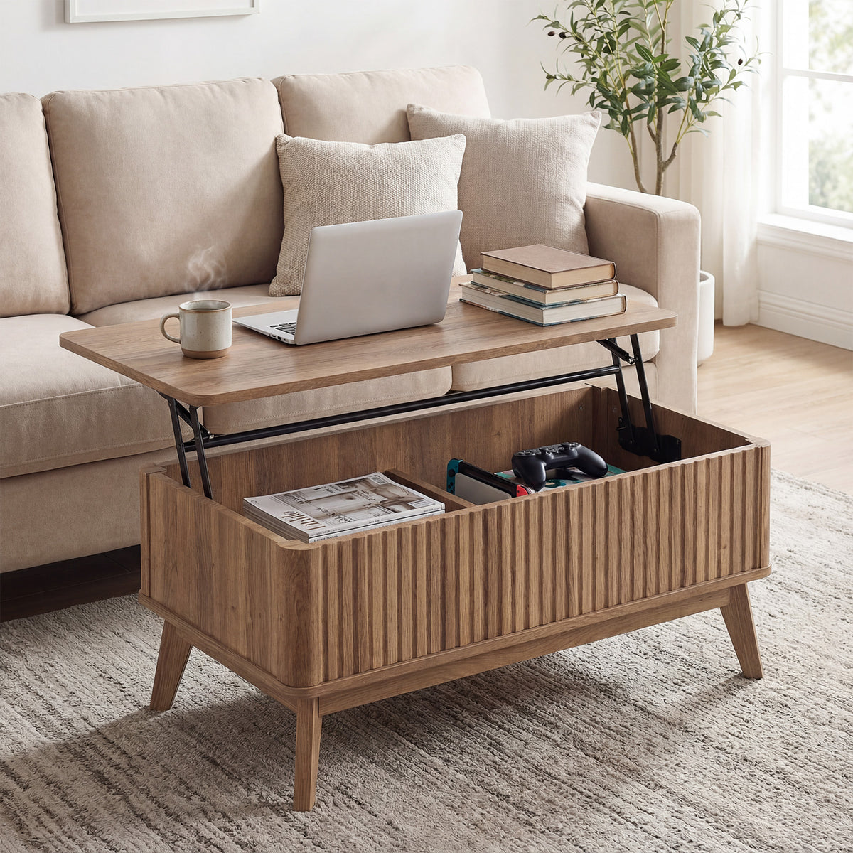 35.5" Lift Top Coffee Table with Storage - Walnut