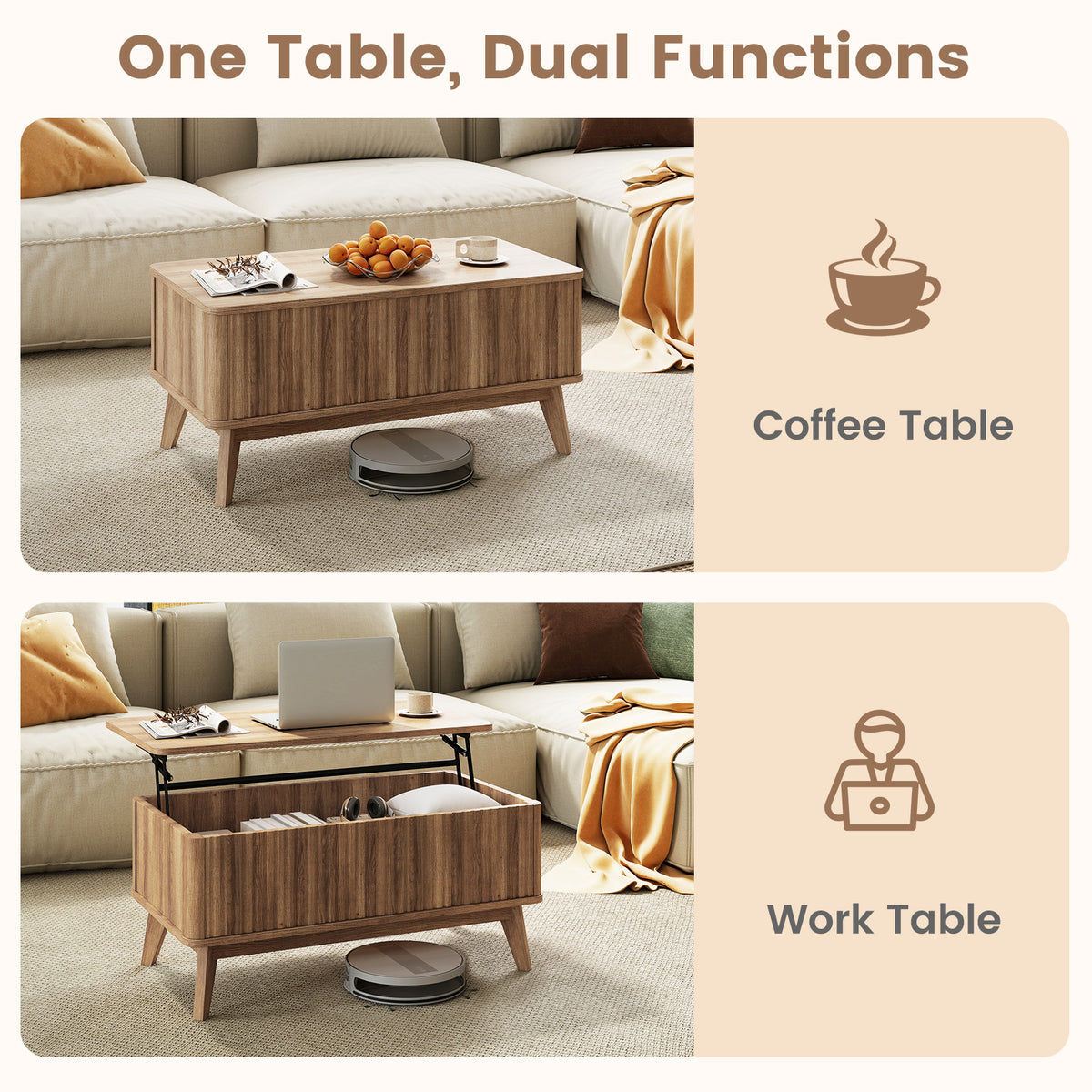 35.5" Lift Top Coffee Table with Storage - Walnut
