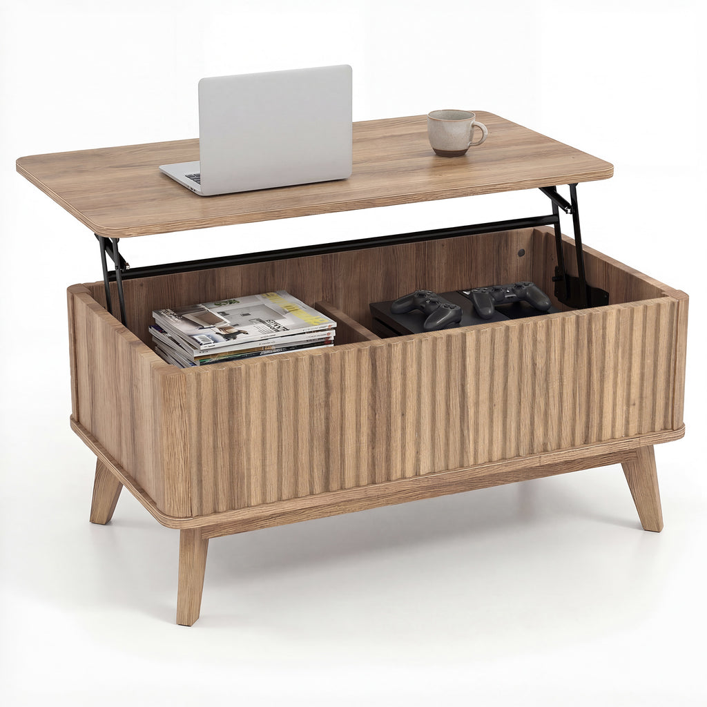 43.5" Walnut Lift-Top Coffee Table with Fluted Design