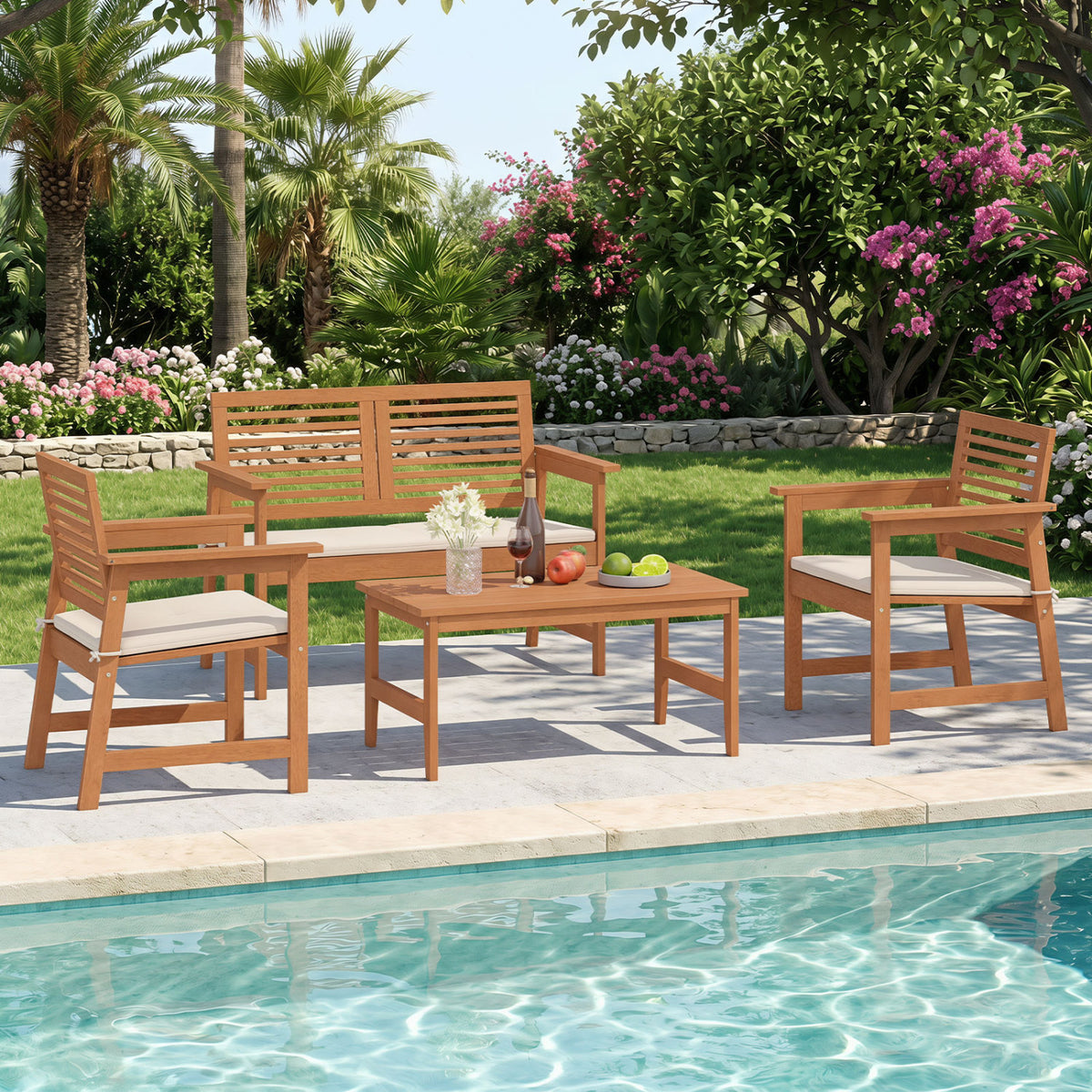 35.5" Solid Wood Outdoor Coffee Table with Rectangular Slatted Top