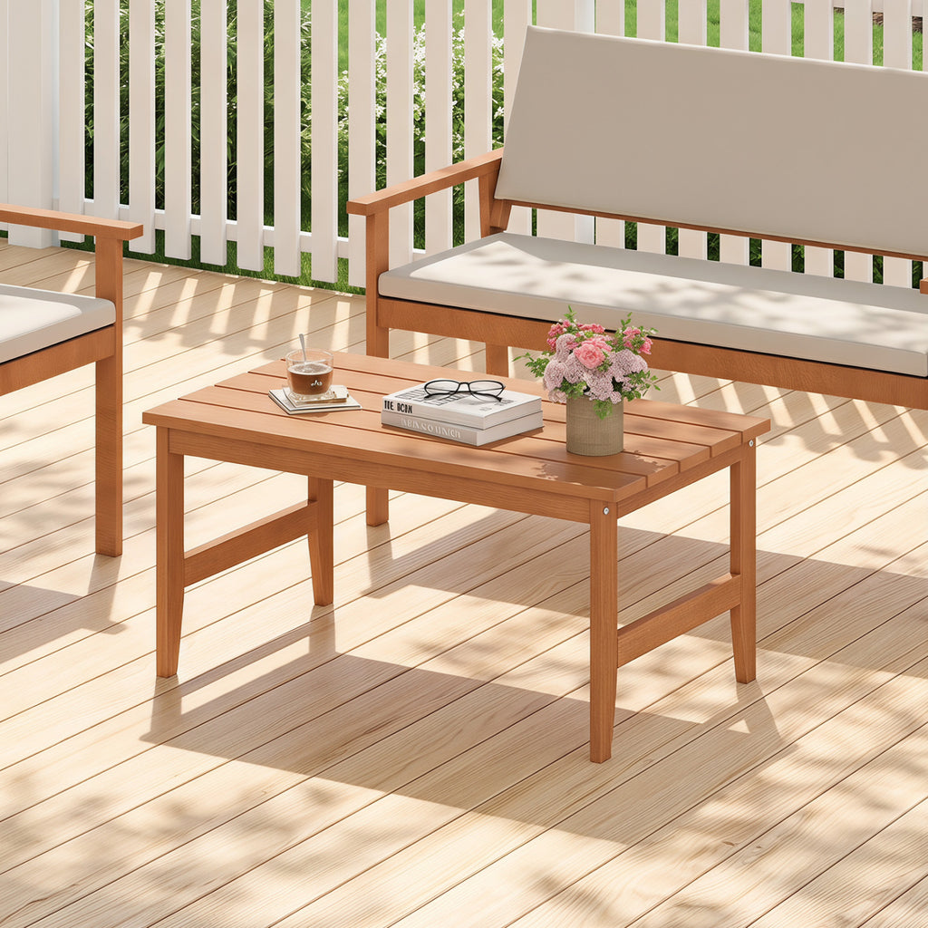 35.5" Solid Wood Outdoor Coffee Table with Rectangular Slatted Top