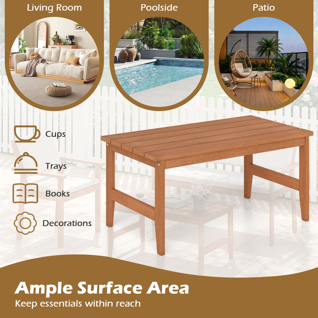 35.5" Solid Wood Outdoor Coffee Table with Rectangular Slatted Top