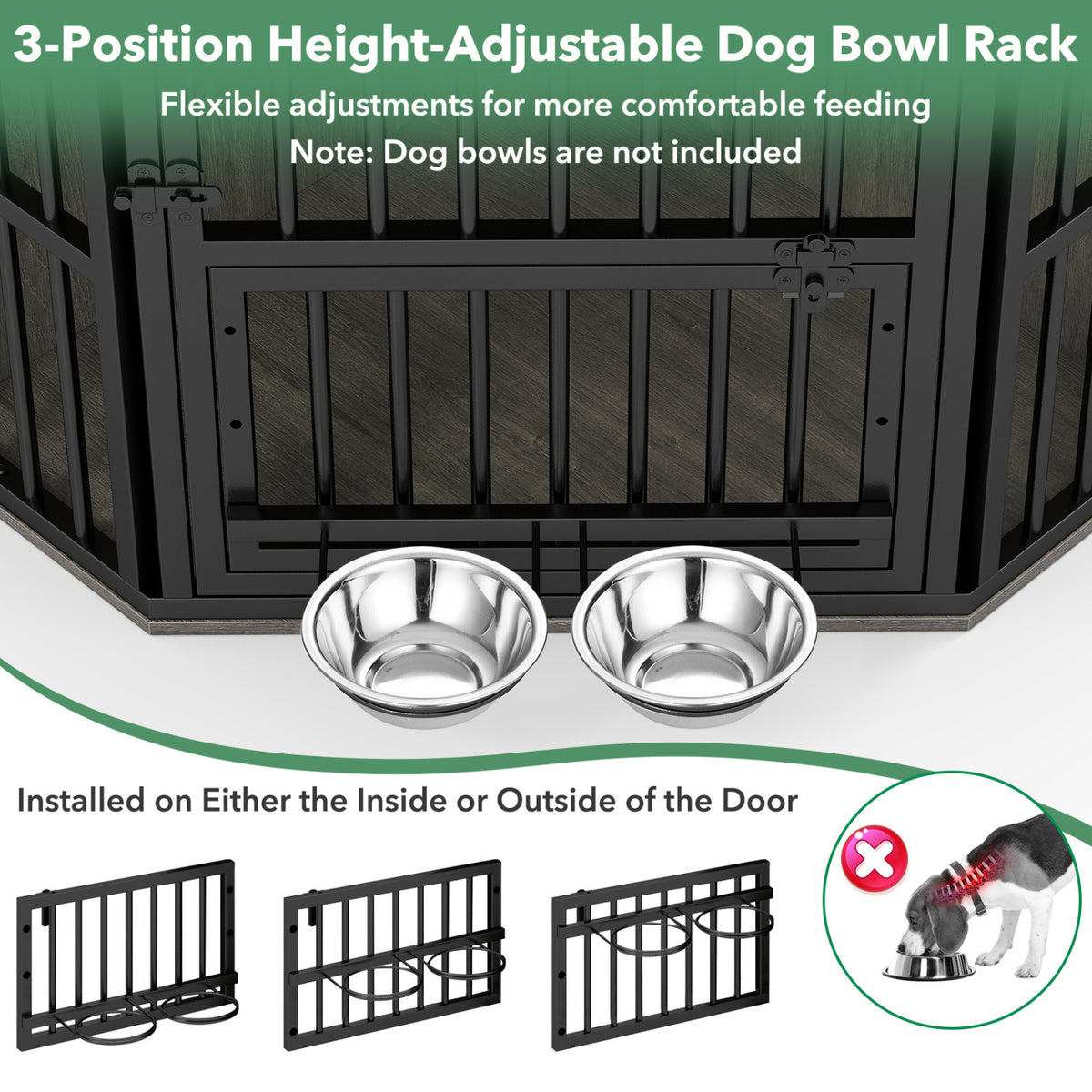 Corner Wooden Dog Kennel End Table with 3-Position Bowl Rack - Oak Finish