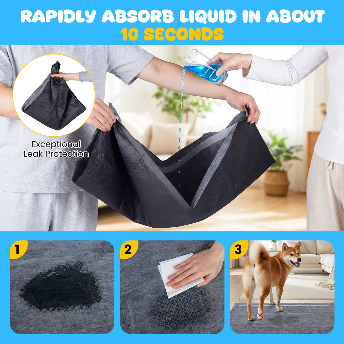 35.5 x 24 Inch Activated Charcoal Dog Pee Pads - 6-Layer Leakproof, Portable, 150 Pieces - Black Variation