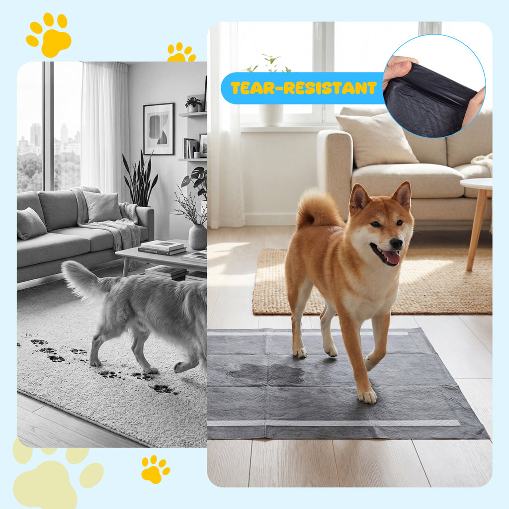 35.5 x 24 Inch Activated Charcoal Dog Pee Pads - 6-Layer Leakproof, Portable, 150 Pieces - Black Variation