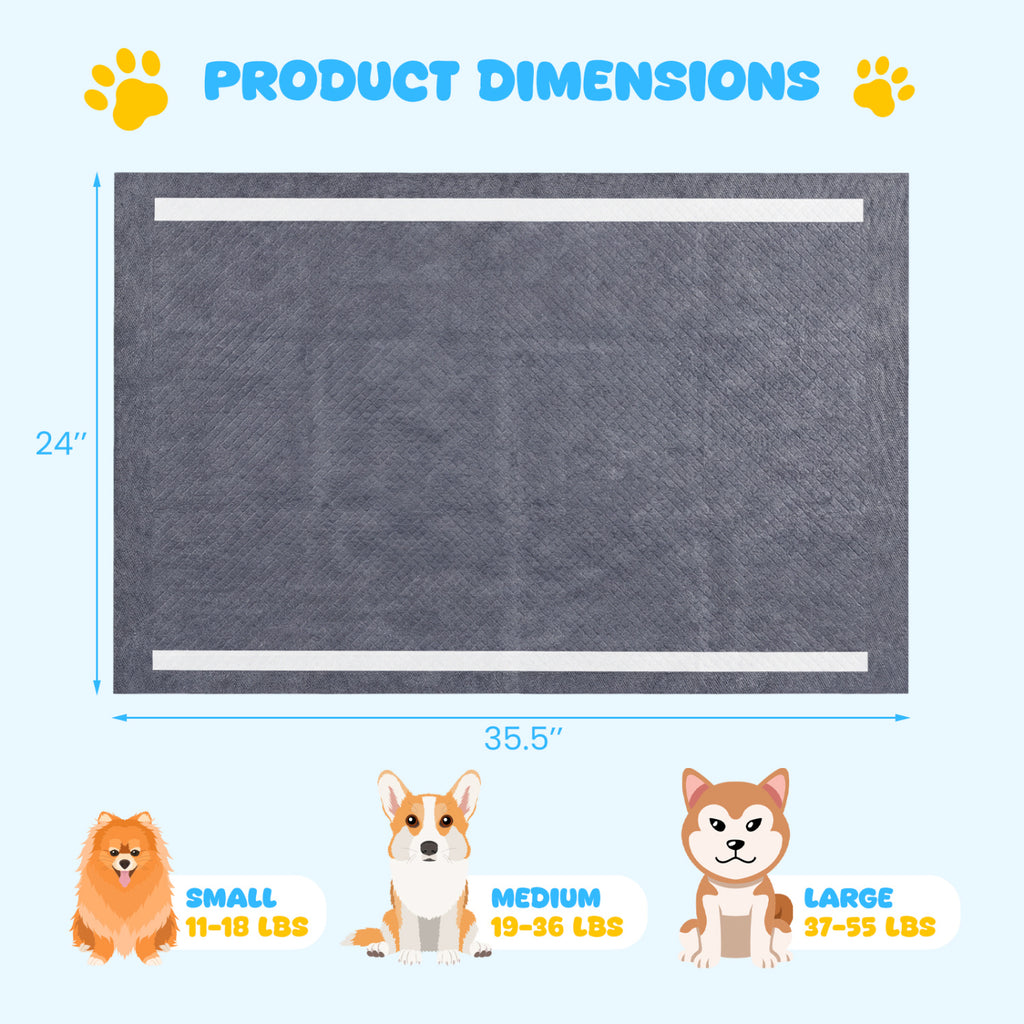 35.5 x 24 Inch Activated Charcoal Dog Pee Pads - 6-Layer Leakproof, Portable, 150 Pieces - Black Variation