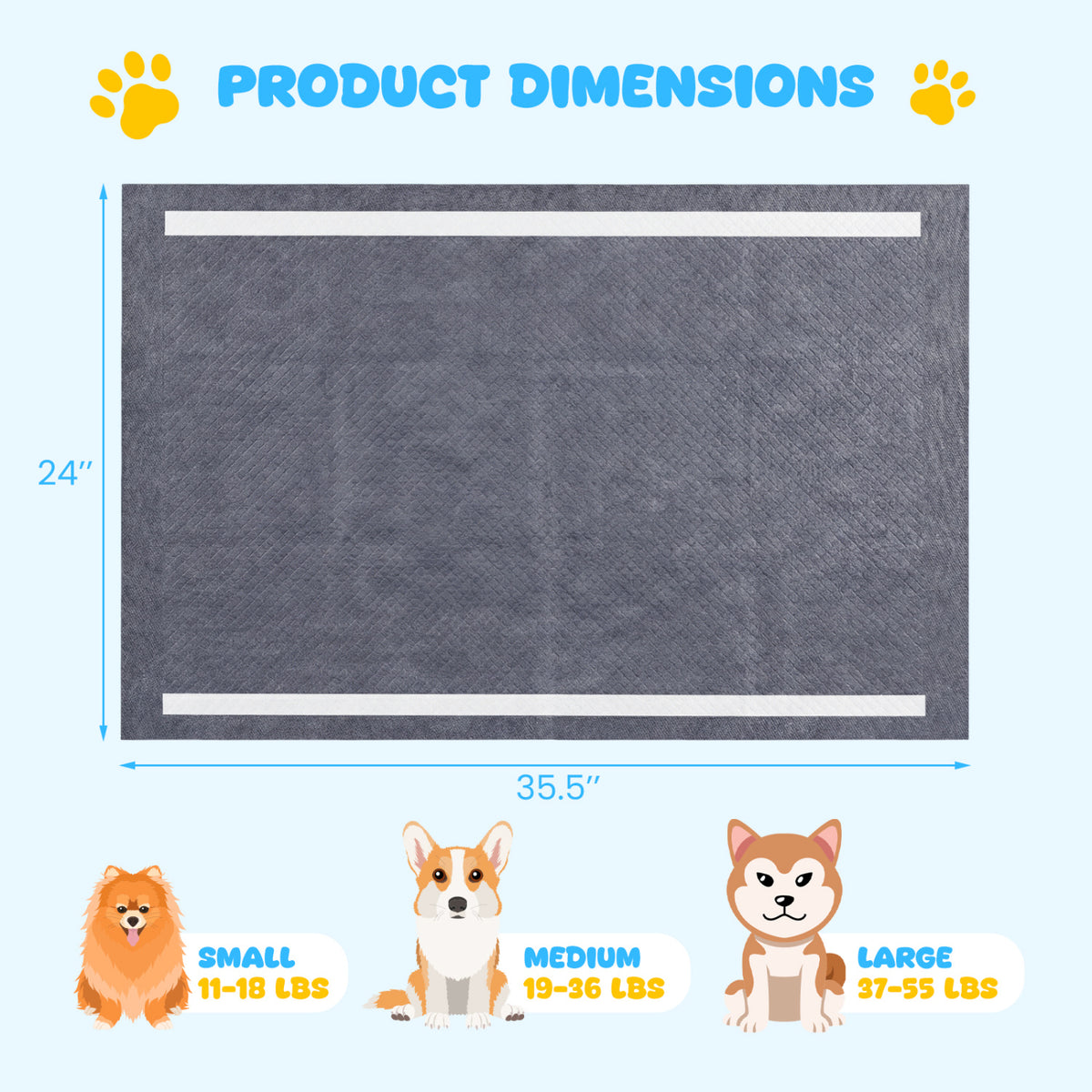 35.5 x 24 Inch Activated Charcoal Dog Pee Pads - 6-Layer Leakproof, Portable, 150 Pieces - Black Variation