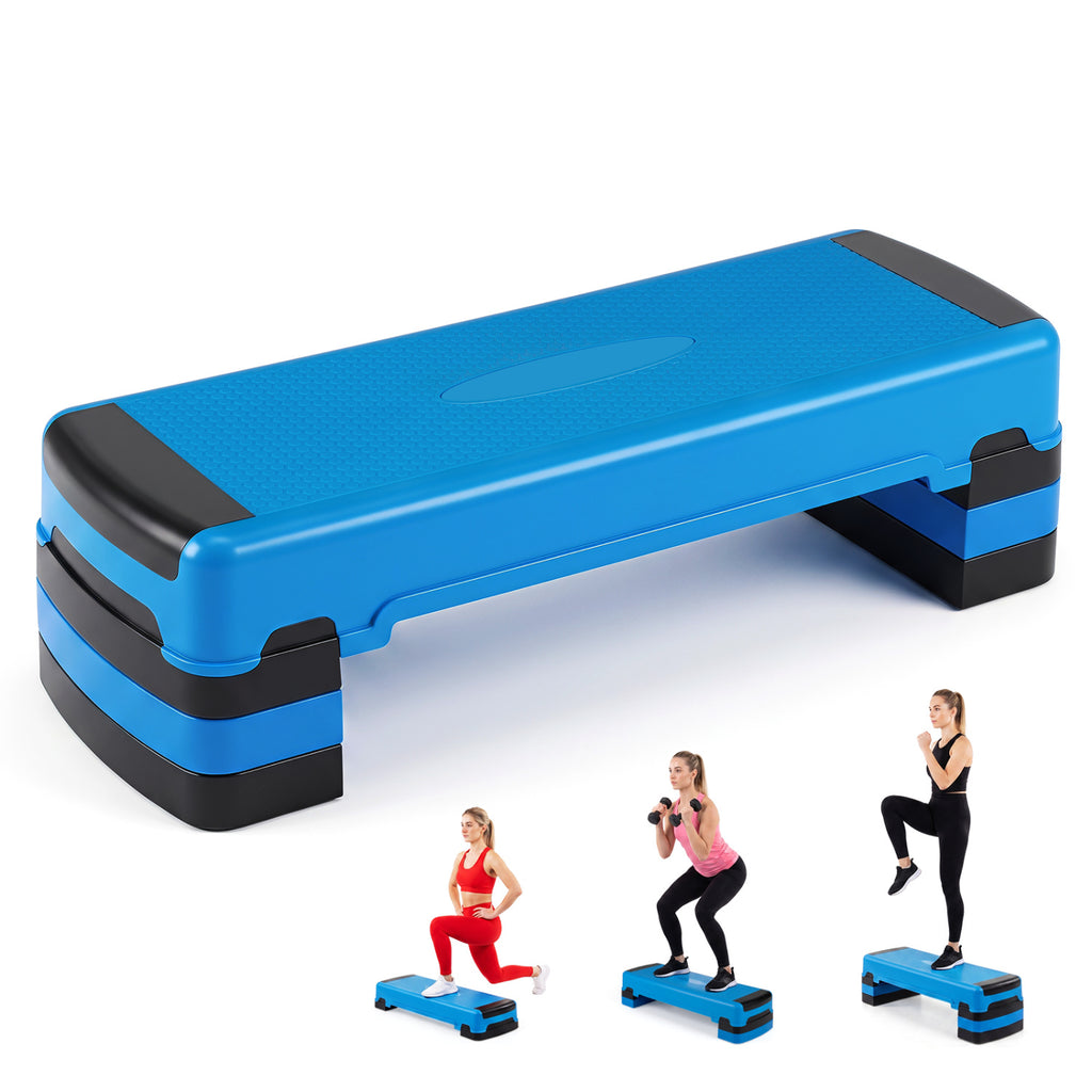 35 Inch Adjustable Aerobic Exercise Stepper with Risers - Blue