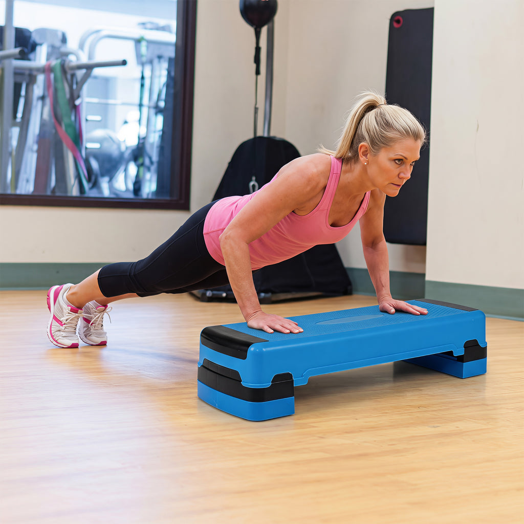 35 Inch Adjustable Aerobic Exercise Stepper with Risers - Blue