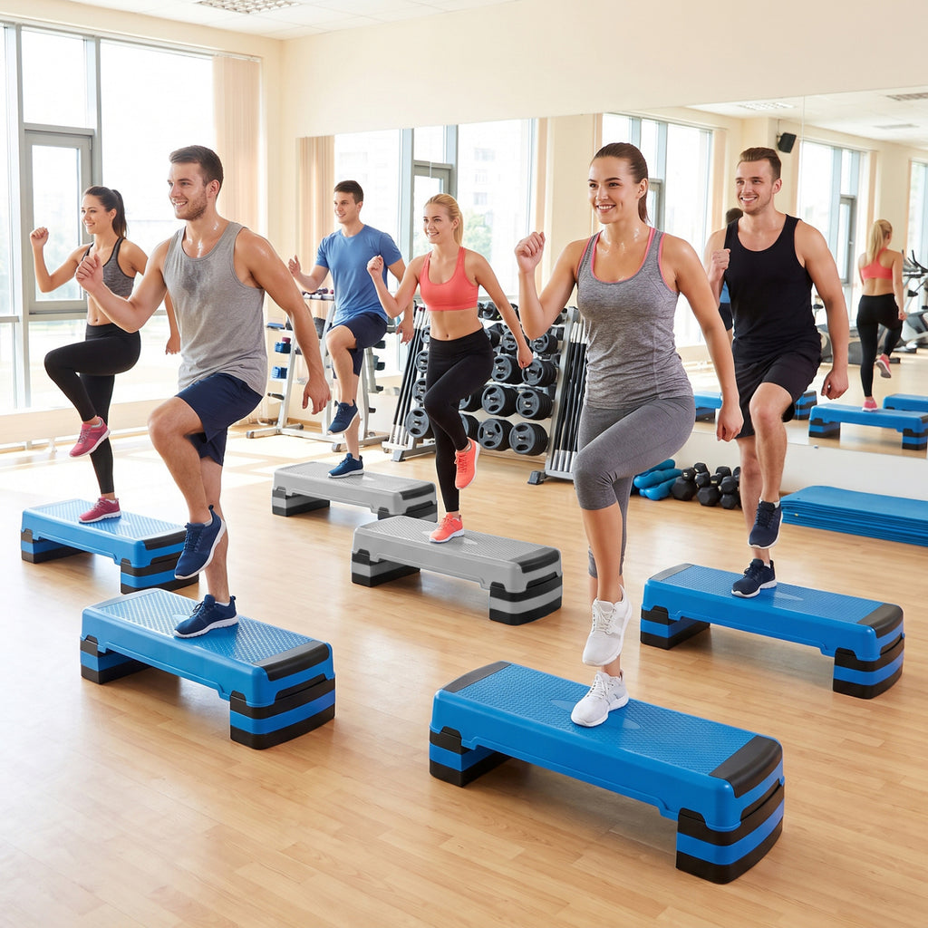 35 Inch Adjustable Aerobic Exercise Stepper with Risers - Blue