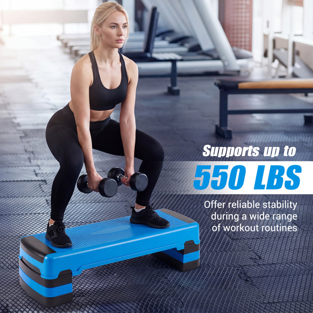 35 Inch Adjustable Aerobic Exercise Stepper with Risers - Blue