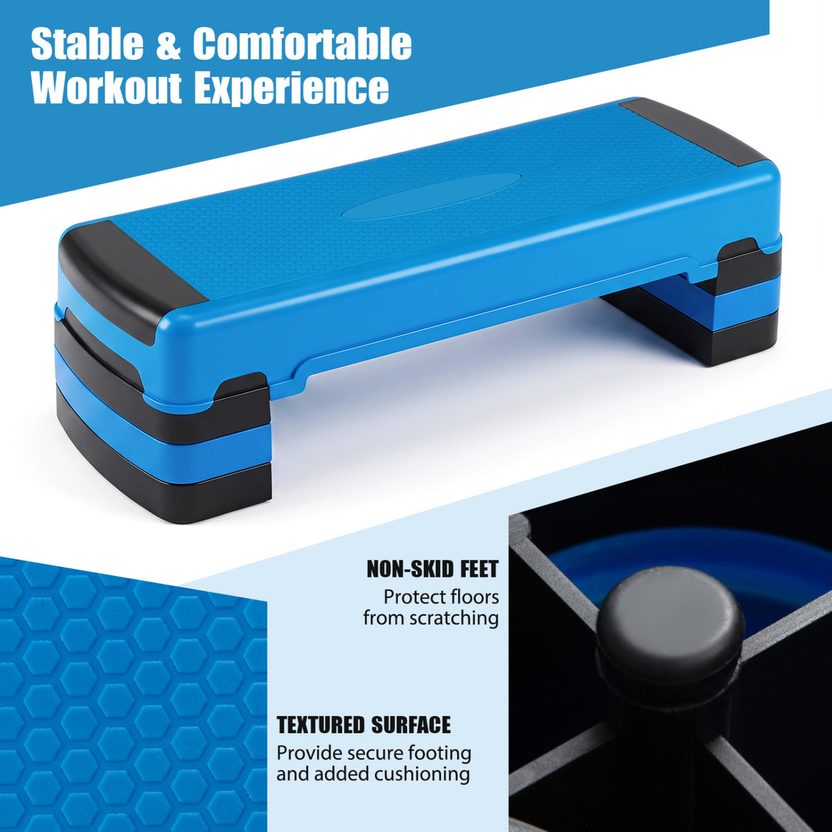 35 Inch Adjustable Aerobic Exercise Stepper with Risers - Blue