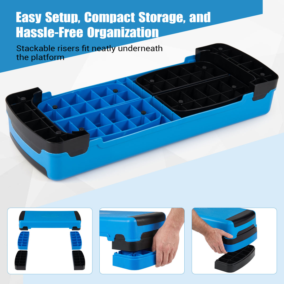 35 Inch Adjustable Aerobic Exercise Stepper with Risers - Blue